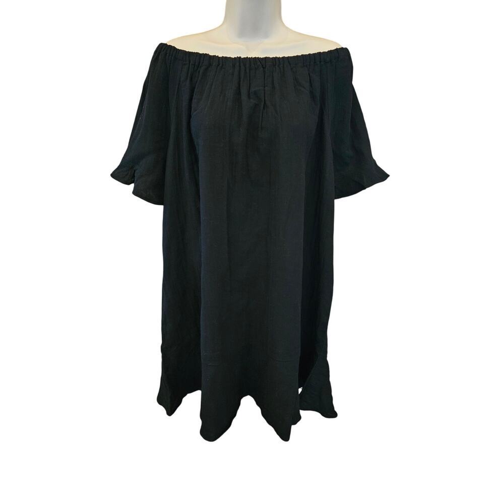 NWT black guaze dress flowy half sleeve shift teacher wide neck casual L large